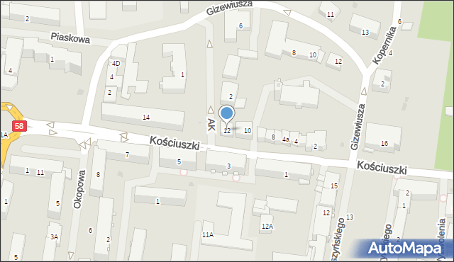 Pisz, Kościuszki Tadeusza, gen., 12, mapa Pisz