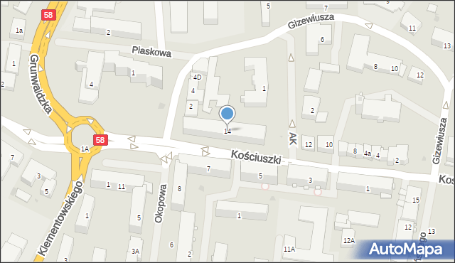 Pisz, Kościuszki Tadeusza, gen., 14, mapa Pisz