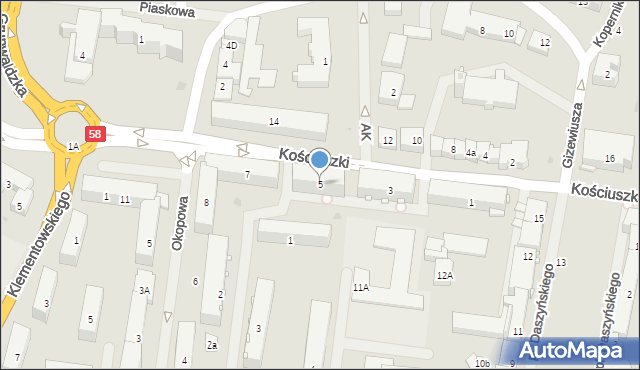 Pisz, Kościuszki Tadeusza, gen., 5, mapa Pisz