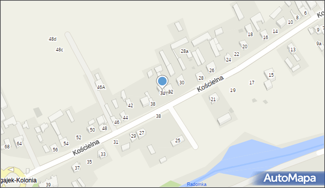Podgajek, Kościelna, 34, mapa Podgajek