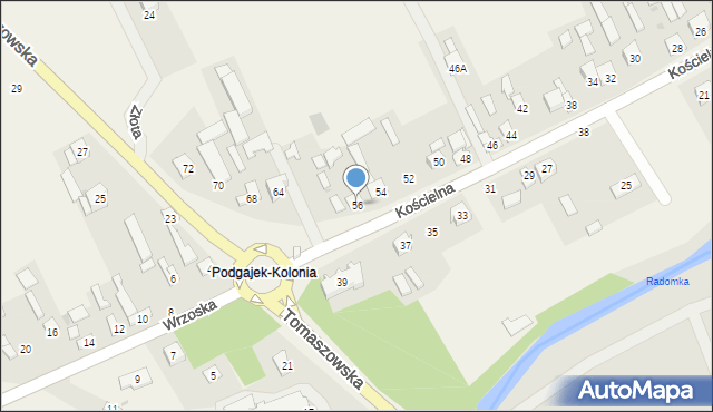 Podgajek, Kościelna, 56, mapa Podgajek