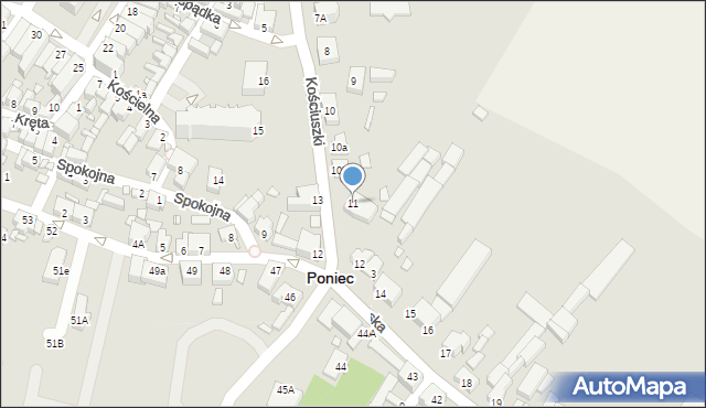Poniec, Kościuszki Tadeusza, gen., 11, mapa Poniec