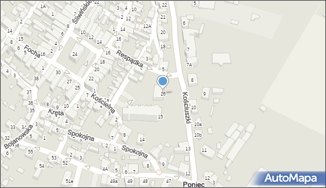 Poniec, Kościuszki Tadeusza, gen., 16, mapa Poniec