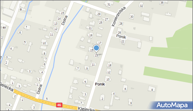 Ponik, Koniecpolska, 13, mapa Ponik