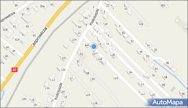 Poronin, Kościuszki Tadeusza, gen., 11r, mapa Poronin