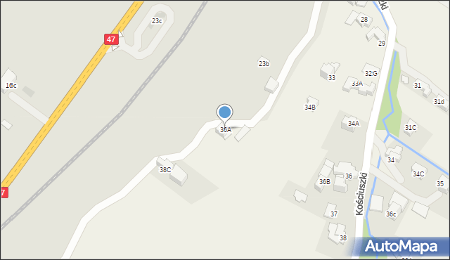 Poronin, Kościuszki Tadeusza, gen., 36A, mapa Poronin