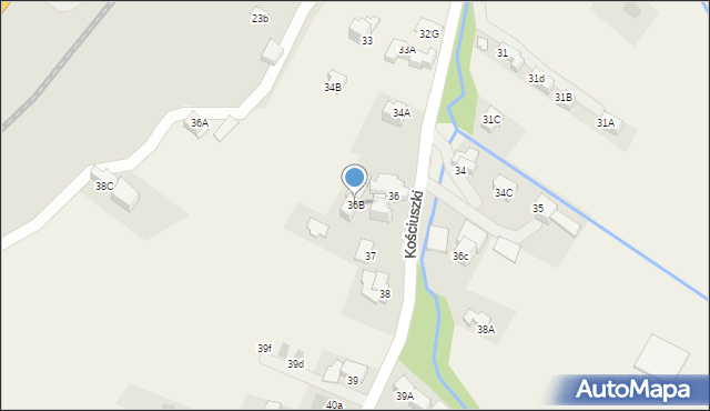 Poronin, Kościuszki Tadeusza, gen., 36B, mapa Poronin