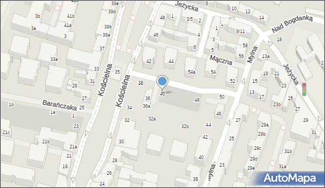 Poznań, Kościelna, 40, mapa Poznania
