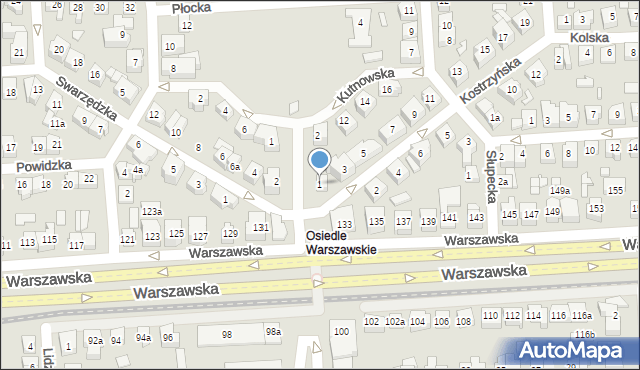 Poznań, Kostrzyńska, 1, mapa Poznania