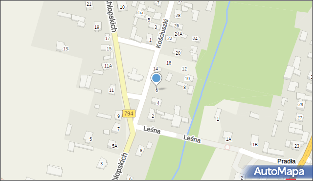Pradła, Kościuszki Tadeusza, gen., 6, mapa Pradła