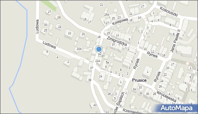 Prusice, Kolejowa, 22b, mapa Prusice