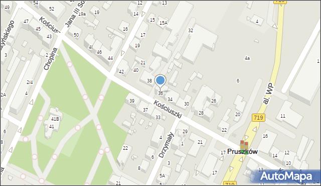 Pruszków, Kościuszki Tadeusza, gen., 36, mapa Pruszków