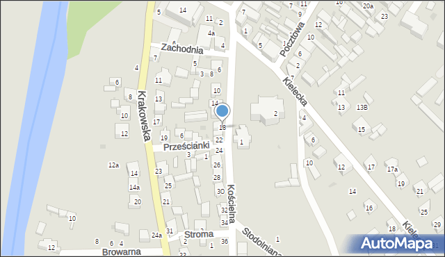 Przedbórz, Kościelna, 18, mapa Przedbórz