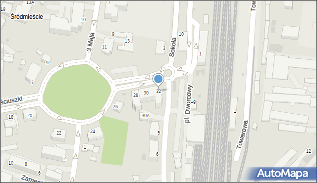 Pszczyna, Kościuszki Tadeusza, gen., 32, mapa Pszczyny