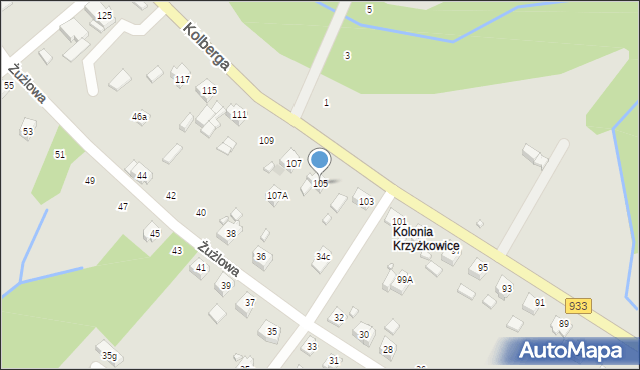 Pszów, Kolberga Oskara, 105, mapa Pszów