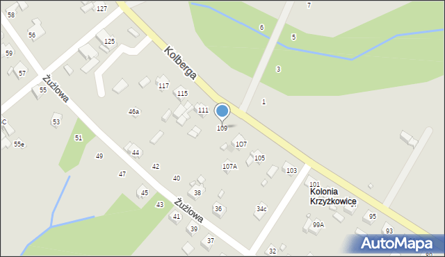 Pszów, Kolberga Oskara, 109, mapa Pszów