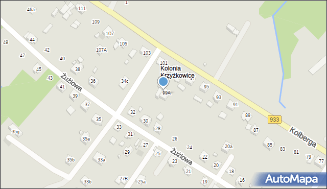 Pszów, Kolberga Oskara, 99a/b, mapa Pszów