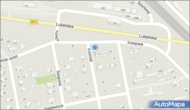 Puławy, Kosmali Stanisława, 1, mapa Puław