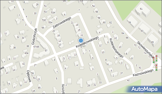 Puławy, Kossakowskiego Tadeusza, 9, mapa Puław