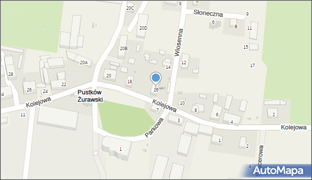 Pustków Żurawski, Kolejowa, 16, mapa Pustków Żurawski