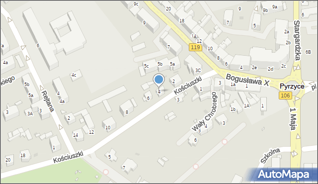 Pyrzyce, Kościuszki Tadeusza, gen., 4, mapa Pyrzyce
