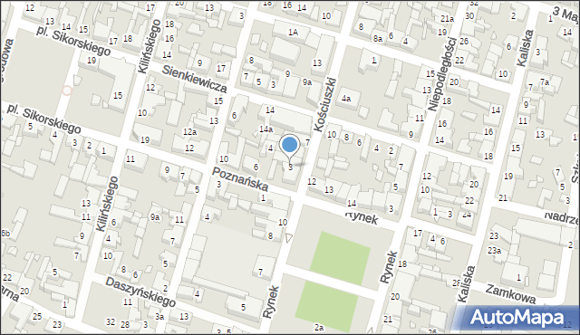 Pyzdry, Kościuszki Tadeusza, gen., 3, mapa Pyzdry