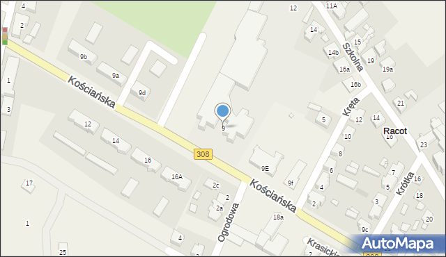 Racot, Kościańska, 9, mapa Racot