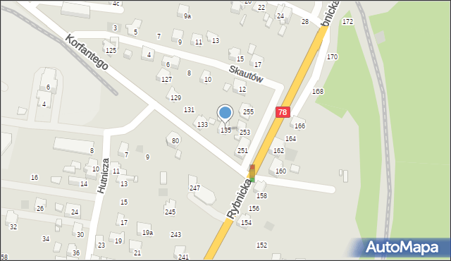 Radlin, Korfantego Wojciecha, 135, mapa Radlin