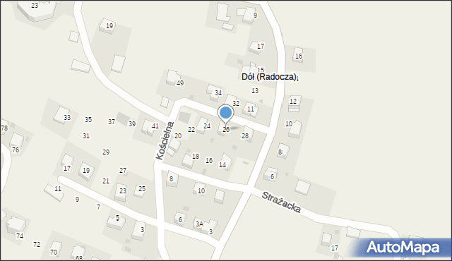 Radocza, Kościelna, 26, mapa Radocza