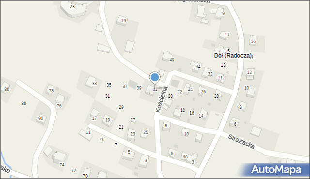 Radocza, Kościelna, 41, mapa Radocza
