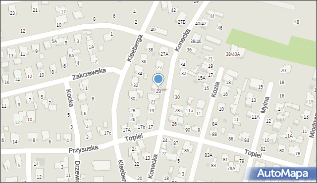 Radom, Konecka, 23, mapa Radomia