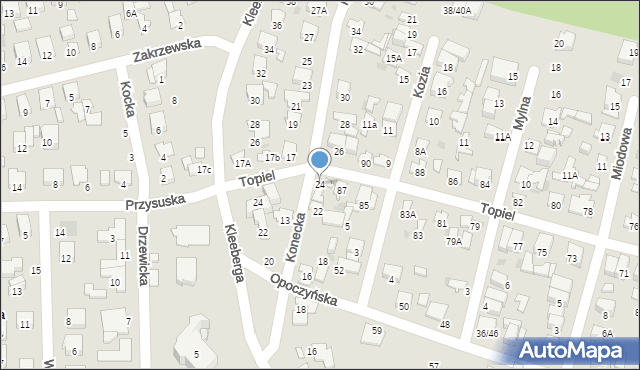 Radom, Konecka, 24, mapa Radomia