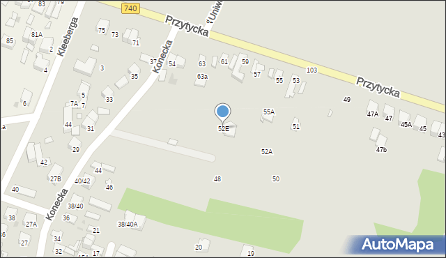 Radom, Konecka, 52E, mapa Radomia