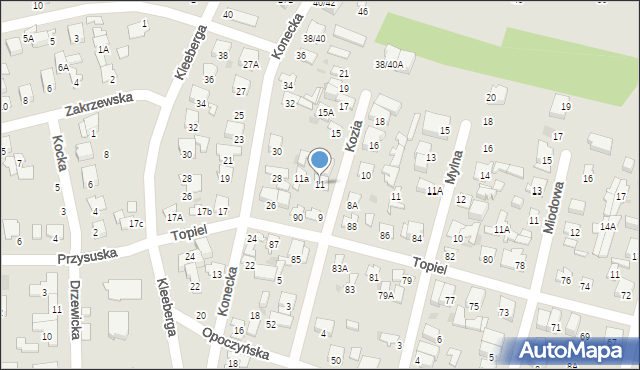 Radom, Kozia, 11, mapa Radomia