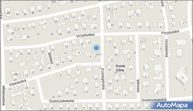 Radom, Koziegórska, 17, mapa Radomia