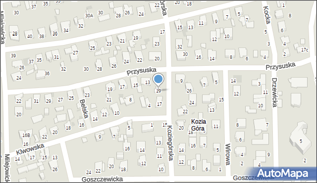 Radom, Koziegórska, 19, mapa Radomia