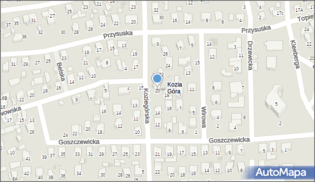 Radom, Koziegórska, 20, mapa Radomia