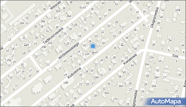 Radom, Kościelna, 15, mapa Radomia