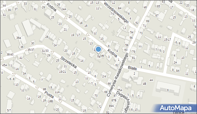 Radom, Kośna, 7A, mapa Radomia