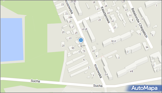 Radom, Kosowska, 9, mapa Radomia