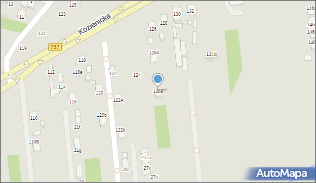 Radom, Kozienicka, 126B, mapa Radomia