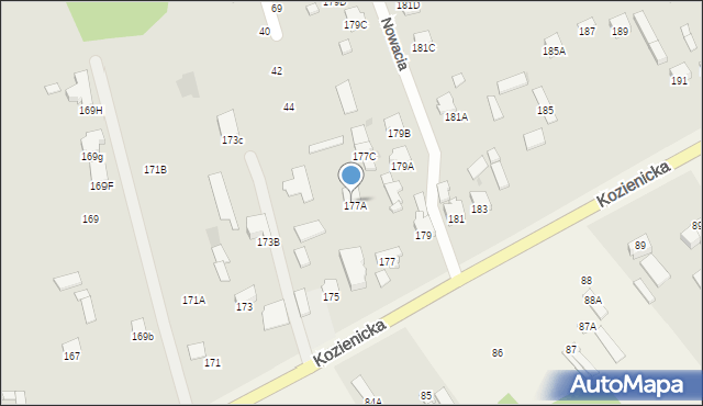 Radom, Kozienicka, 177B, mapa Radomia