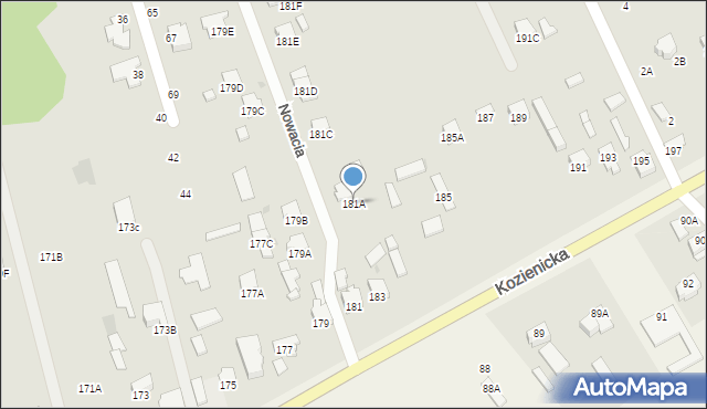 Radom, Kozienicka, 181A, mapa Radomia