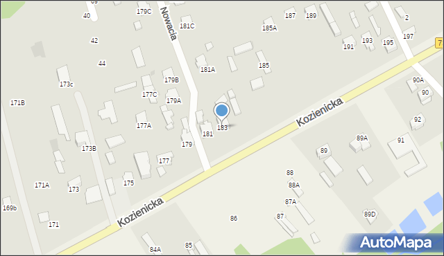 Radom, Kozienicka, 183, mapa Radomia