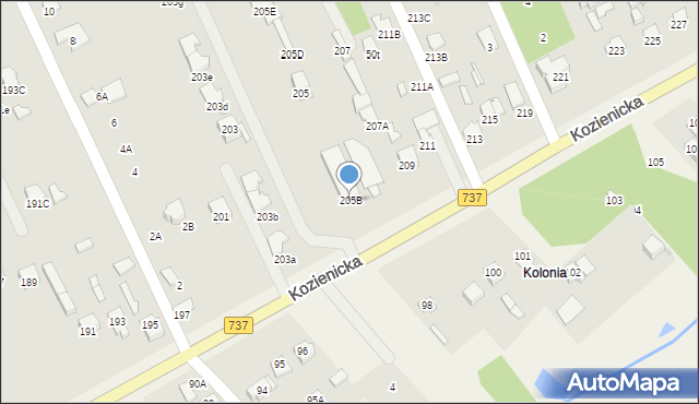 Radom, Kozienicka, 205B, mapa Radomia