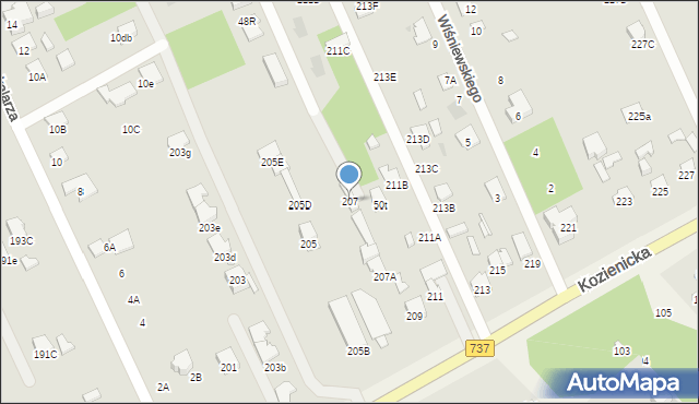 Radom, Kozienicka, 207, mapa Radomia