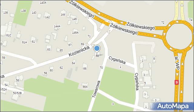 Radom, Kozienicka, 68, mapa Radomia