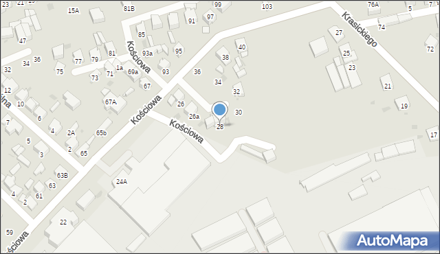 Radomsko, Kościowa Karola, ks., 28, mapa Radomsko