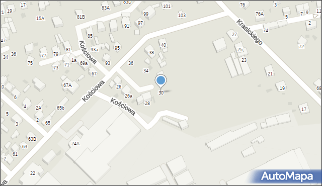 Radomsko, Kościowa Karola, ks., 30, mapa Radomsko