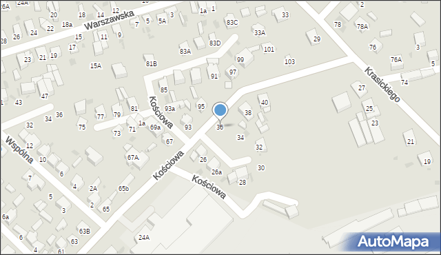 Radomsko, Kościowa Karola, ks., 36, mapa Radomsko
